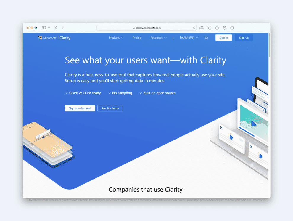 Microsoft Clarity Homepage.