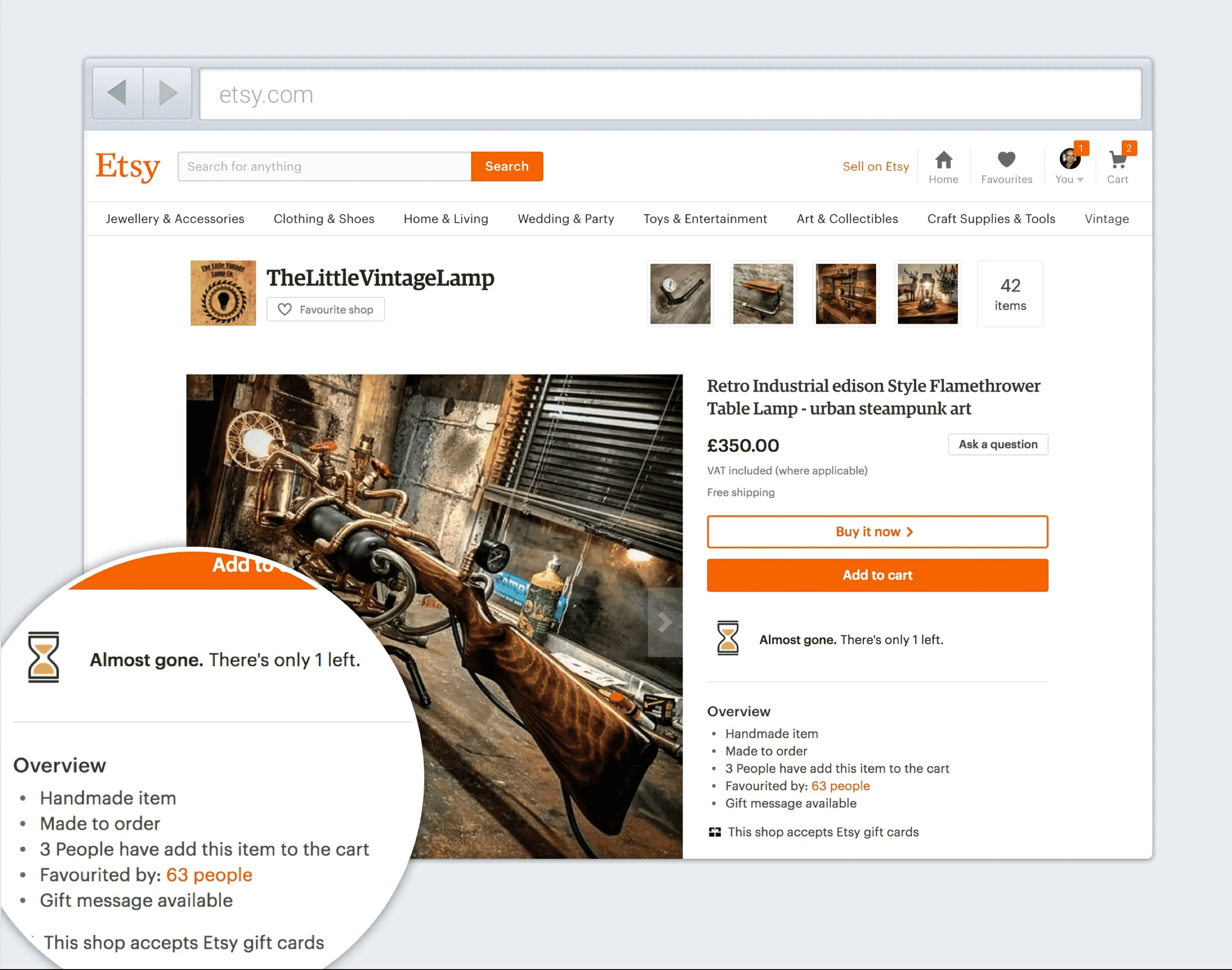 An example from the Etsy website of a dark pattern in action.