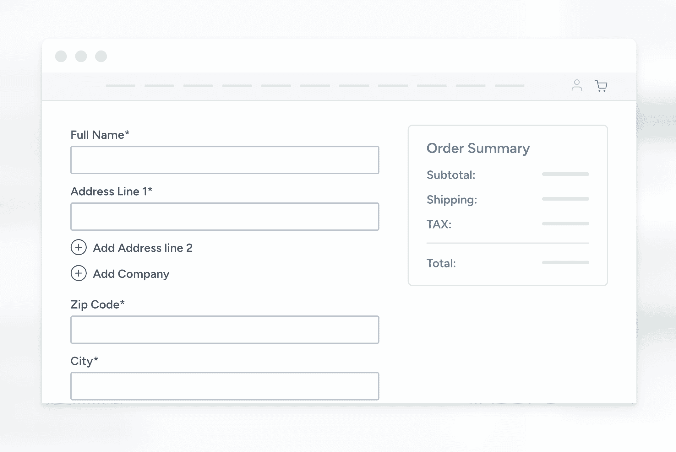 An example form where optional information is hidden and can be manually added.