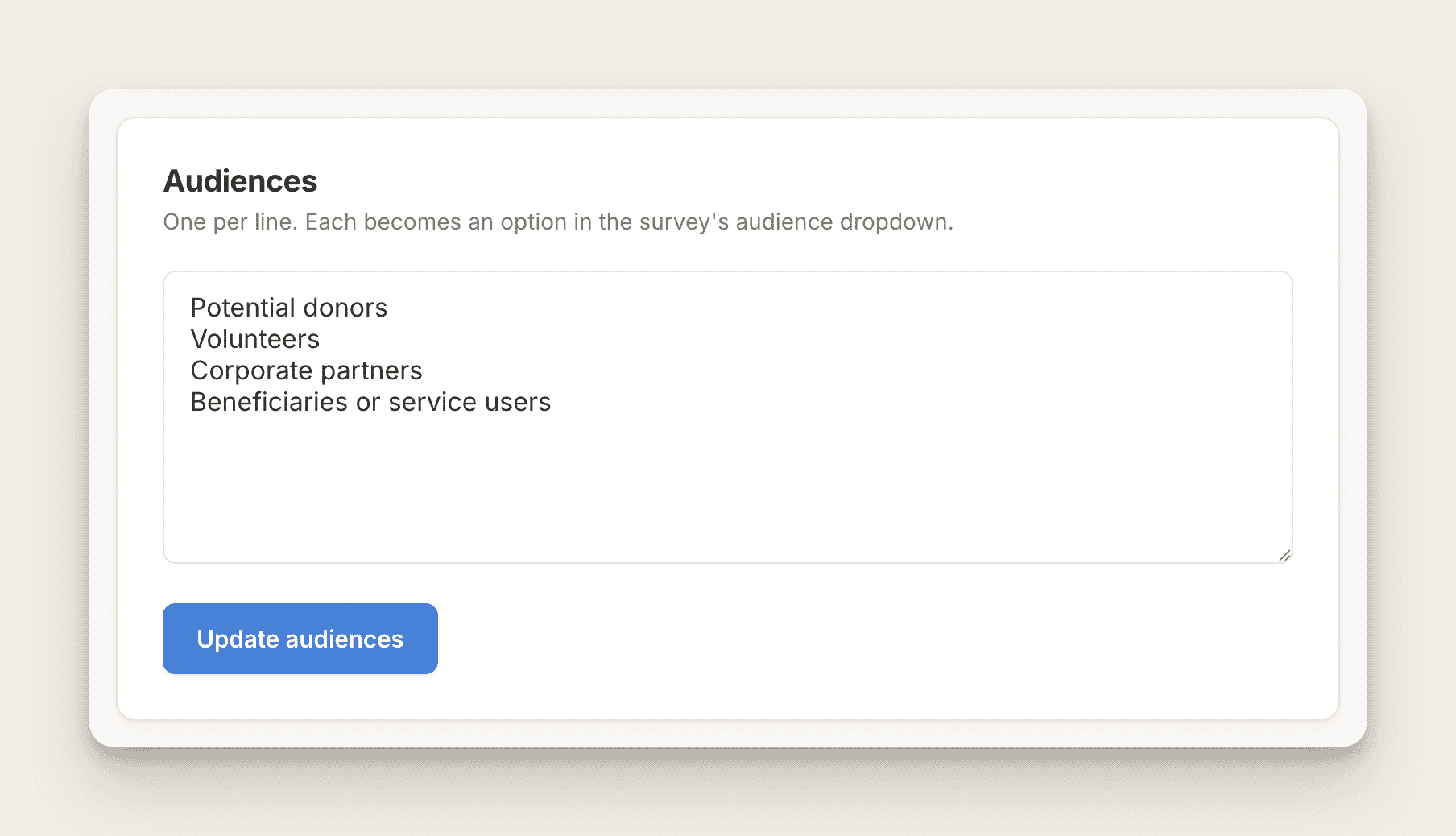 Survey audience options displayed on screen
