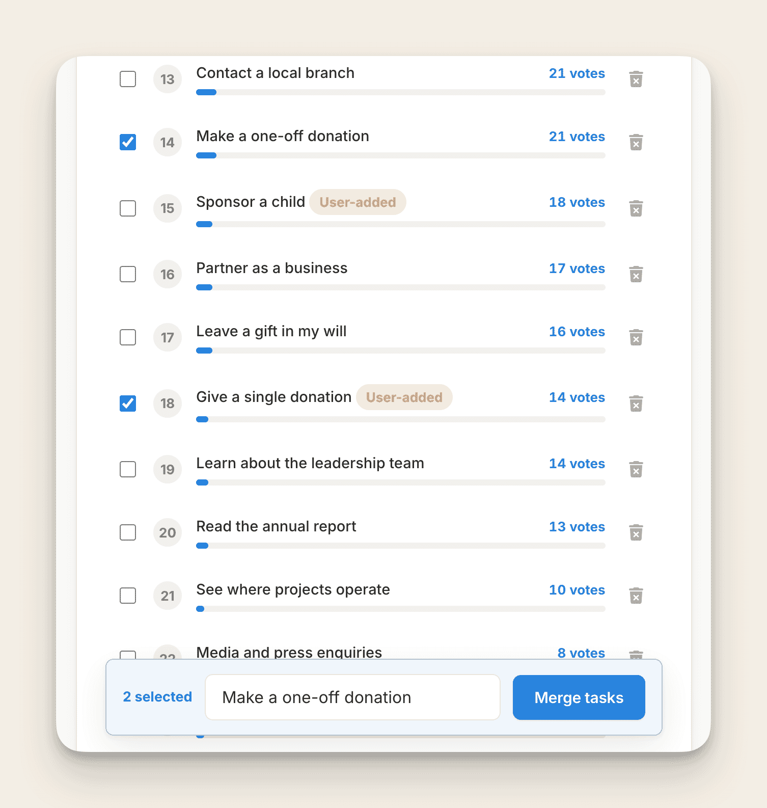 A screenshot of a user merging two results.