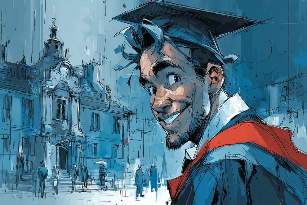 A student smiling in their academic robes