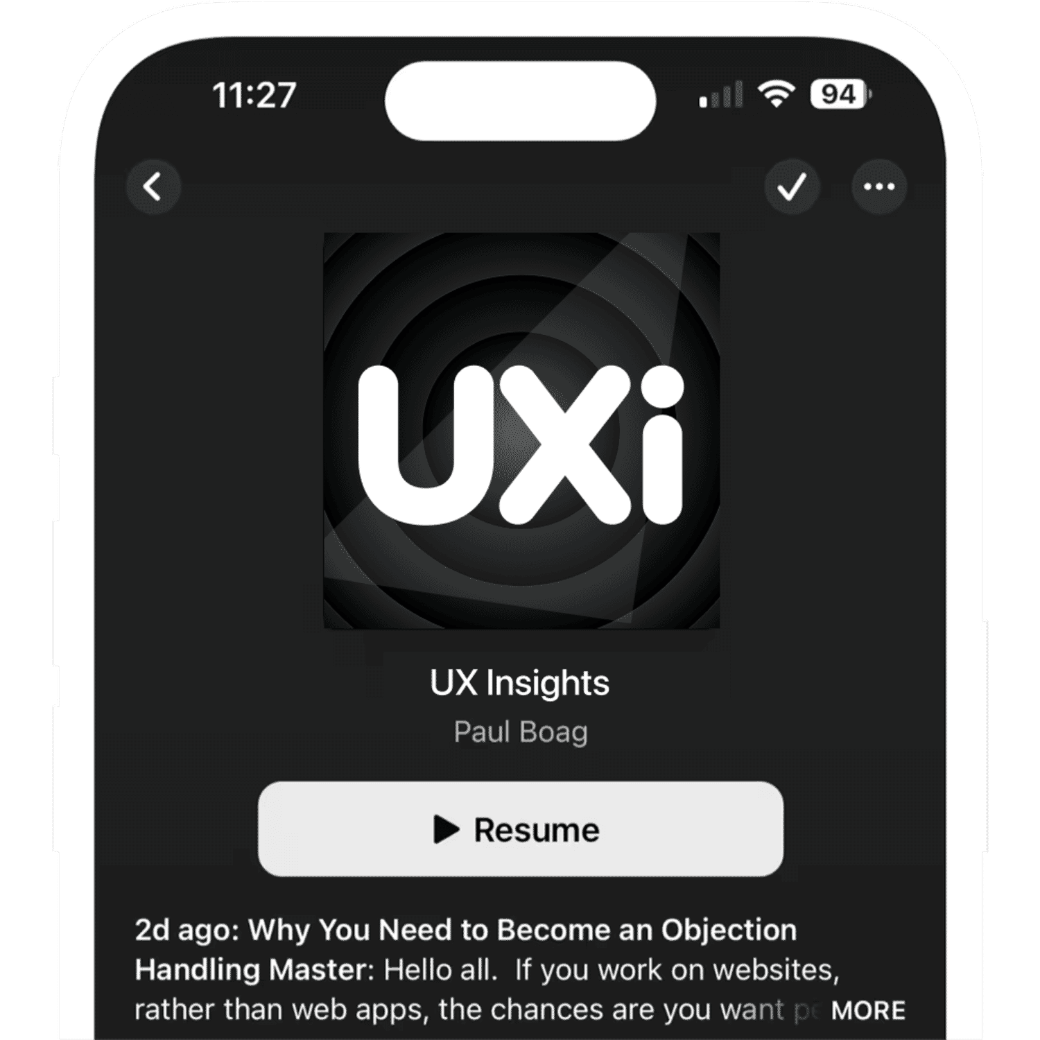 A screenshot of the Boagworld Podcast in Apple Podcast on the iPhome.