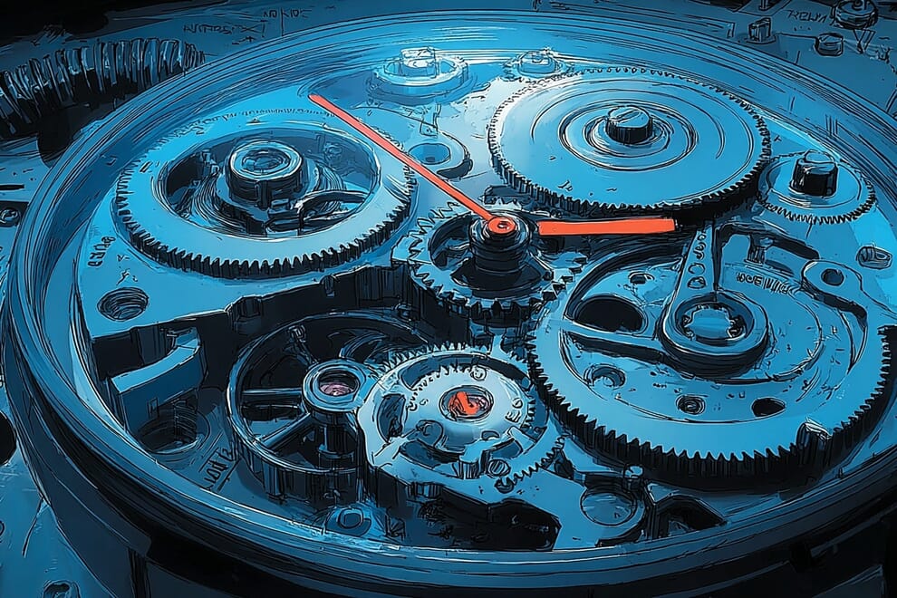 The internals of a watch