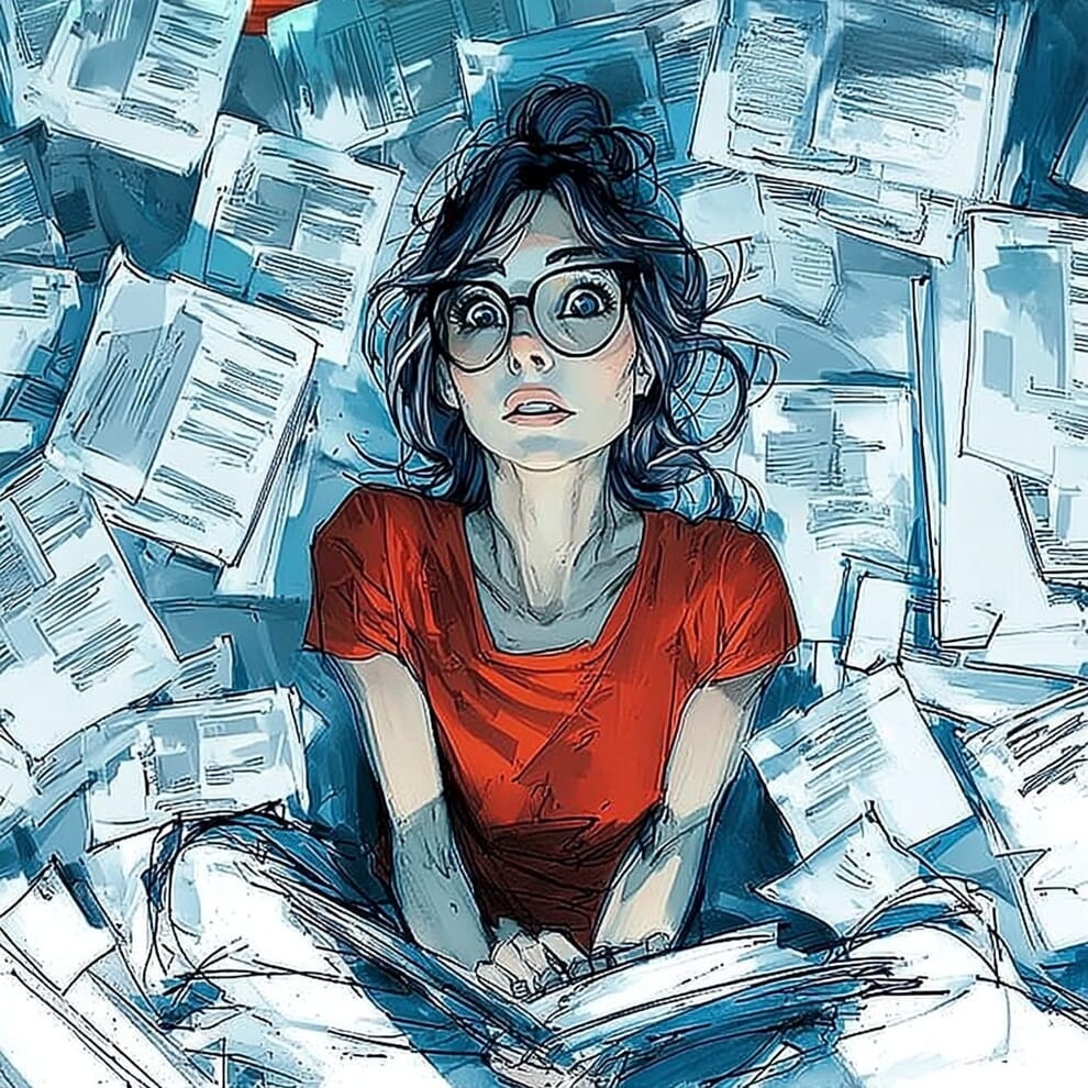 A woman surrounded by content