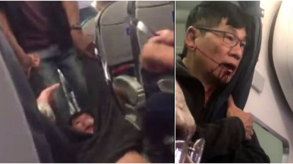 Image of United Airlines passenger being dragged from plane.