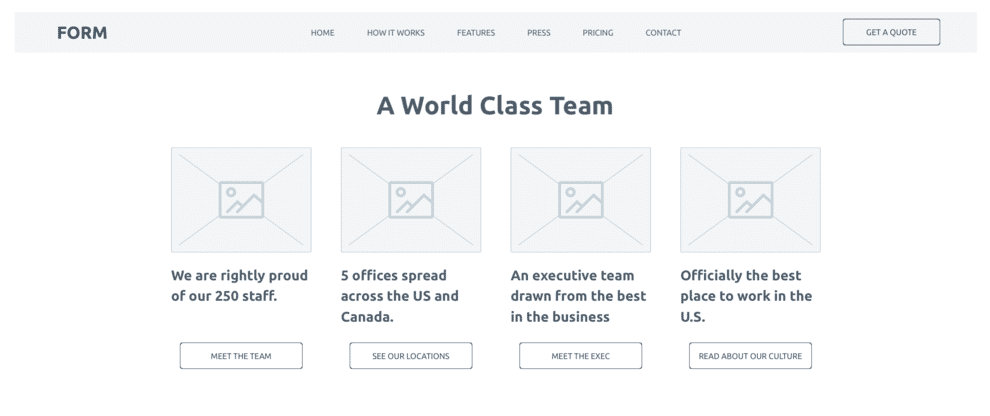 Wireframe showing in-page secondary navigation.