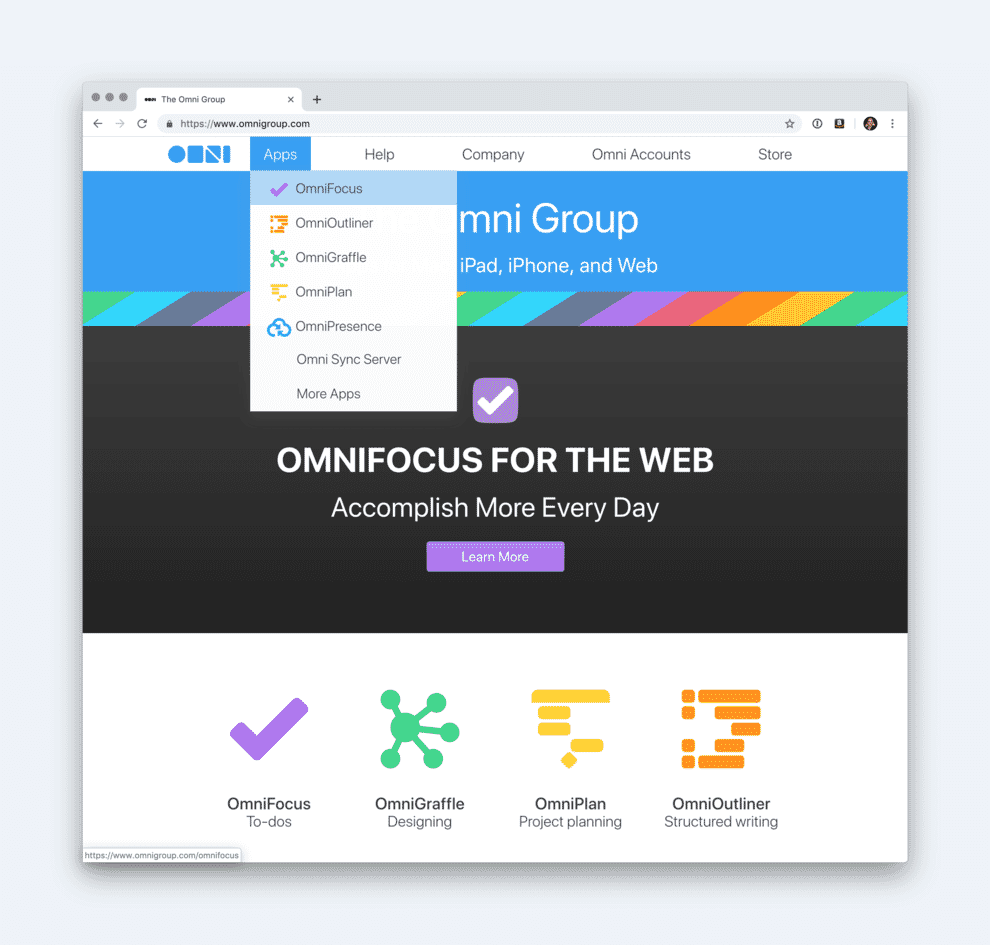 Secondary navigation on omnigroup website.