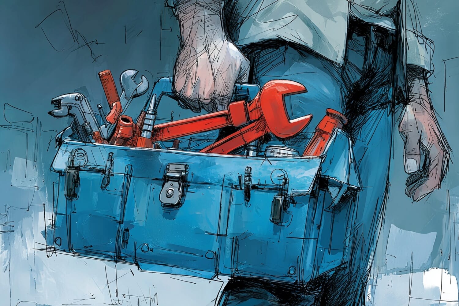 A man holding a toolkit.