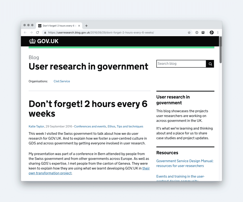 User interviews and research guidelines on gov.uk